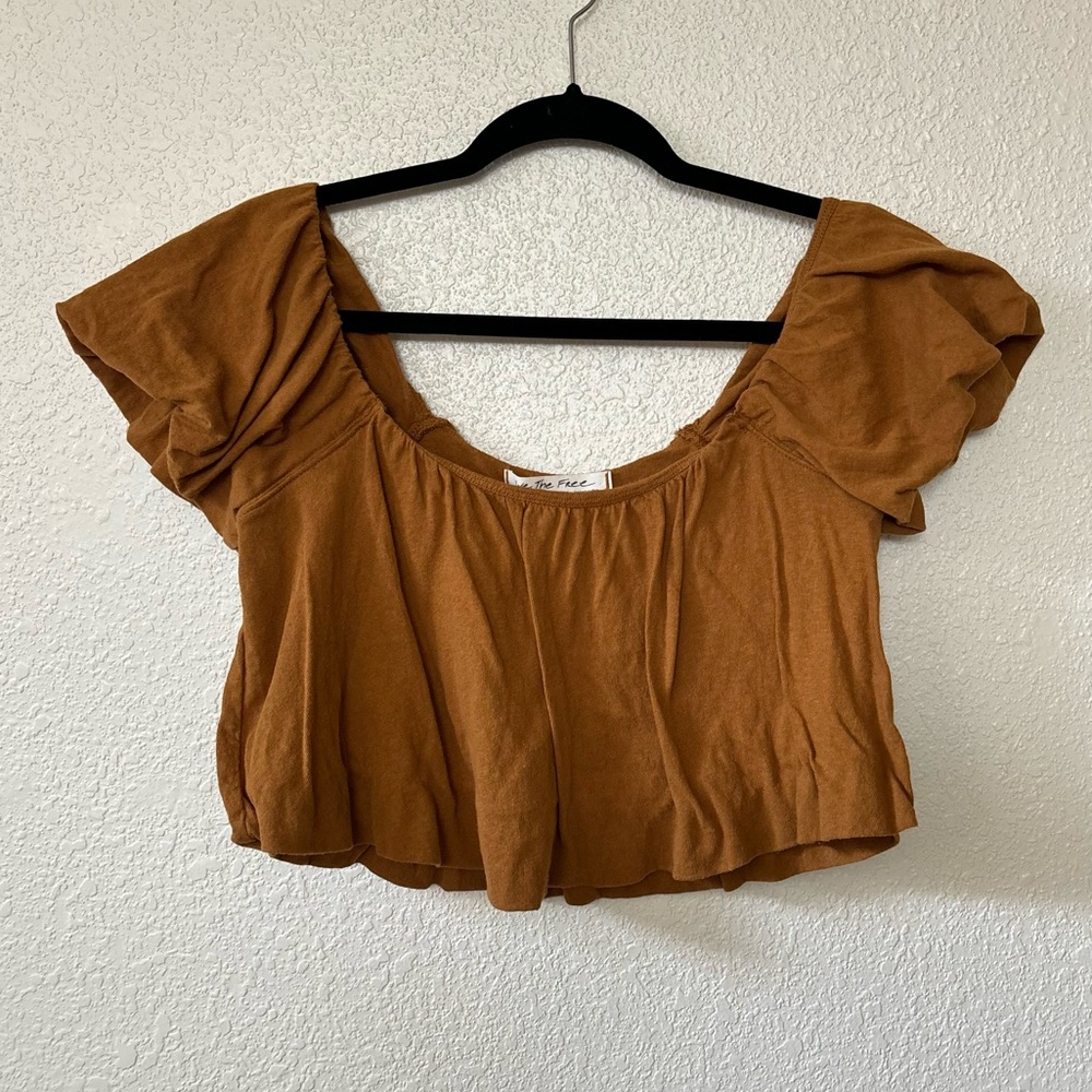 We The Free Mustard Brown Short Sleeve Cropped Top Small